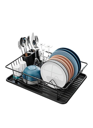 Dish Rack Dish Drying Stand Dish Drainer Plate Rack Dish rake Kitchen Organizer Dish Drying Rack Countertop Large Antibacterial Kitchen Utensils Dish racks Dish Stand (Black)