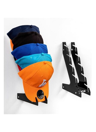 TERRIFI Hat Racks for Baseball Caps, Cap Holder- Wall Mount or Stand Up - Hold Up to 10 Caps - Hat Display and Storage for Bedroom, Closet, Dresser, Entrance(2PCS, Black)