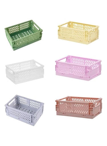 CuiCanfla 6 Pack Mini Folding Storage Baske, Mini Folding Baskets Plastic Shelf Storage Organizer,Plastic Storage Baskets for Desk Organizing, Office Drawer Organizer