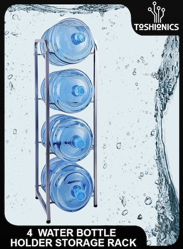 4 Tier Reinforced Carbon 4 Bottles Storage Rack Steel Heavy Duty 5 Gallon Water Cane Jug Holder Cooler Organizer Shelf For Home Kitchen Office Garages Restaurant Gym Stand Shelves