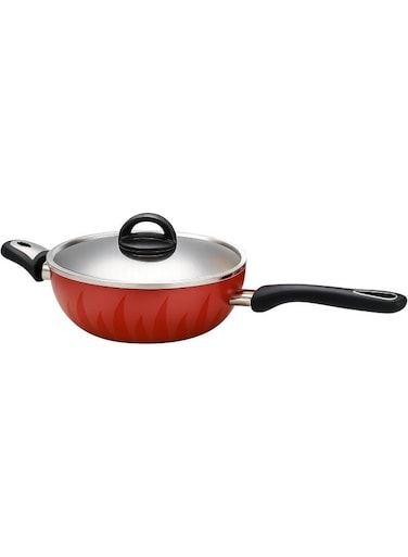 26 cm Non-Stick Flame Wok Pan with Stainless Steel Lid - High-Quality Deep Stir-Fry Wok, Low-Oil Cooking Surface, Even Heat Aluminum Design, Durable Construction, Easy to Clean Surface