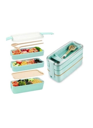 3-In-1 Meal Prep Container, 900ML Japanese Lunch Box with Compartment, Spoon and Fork
