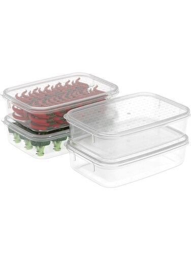Food Storage Containers, Refrigerator Organizer Set, BPA-Free Plastic Kitchen Canisters with Airtight Lids, for Freezer Storage, Pantry Organization of Fruits, Snacks, and Leftovers (4-Pack, 1.1L)