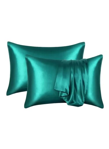 Silky Satin Pillowcase Set of 2 &acirc;&euro;&ldquo; Dark Green Queen Size 20x29 Inches (51x76 cm), Smooth Double-Sided Pillow Covers with Envelope Closure, Gentle on Hair &amp; Skin, Luxury Soft and Elegant