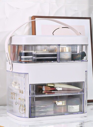 Makeup Organizer, Vanity organizer with Lighting Mirror, Portable Cosmetic Storage Display cases with Drawer and Transparent Lid, Dustproof and Waterproof, For Bedroom, and Bathroom (C)
