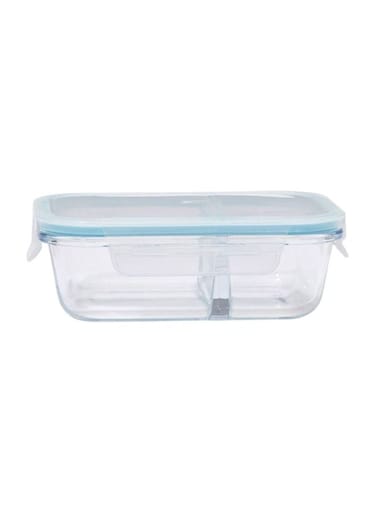 Boro Pro Rectangular Divided Food Storage Container With Lid Blue/Clear 640ml