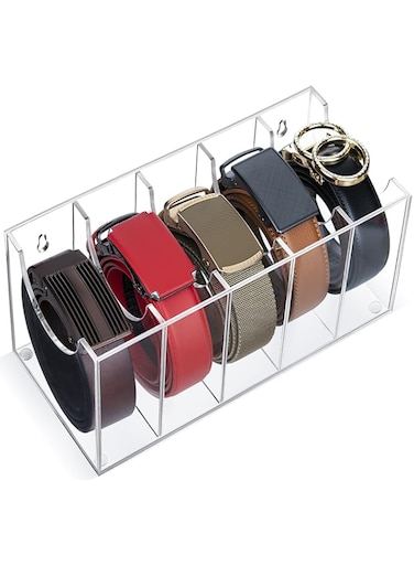 PROKTIK Acrylic Belt Organizer, 5 grid Belt Holder, Belt Storage, Belt Organizer for closet, Tie Organizer for closet, Skincare Organizers, Organizer for Belts, Ties, Watches, Cosmetics, Underwear