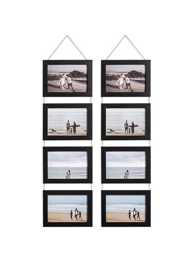 KASTWAVE Exhibit Picture Frame Gallery Set, Adjustable Collage Display for 4 Photos, 2 Set Hanging Picture Frames, Prints, Artwork &amp; More (Holds Four 5 x 7 inch Images), Opening, Black