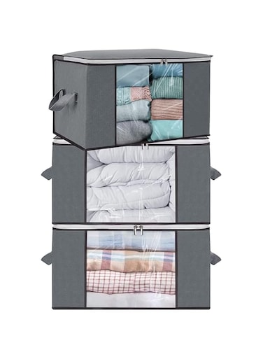 3 Pcs Large Capacity Sized Bags, Clothes Storage Bag Organizers, Foldable for Blanket Comforter Clothing Bedding 90L