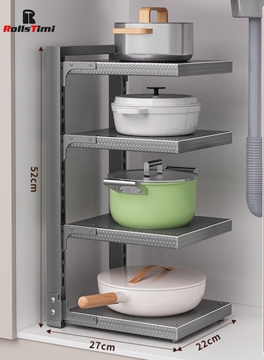 Pot Organizers Inside Cabinet, Heavy Duty Pot Pan Rack Organizer with 4-Tiers, Pot and Pan Organizer for Under Cabinet Applicable to Kitchen Storage ,Black