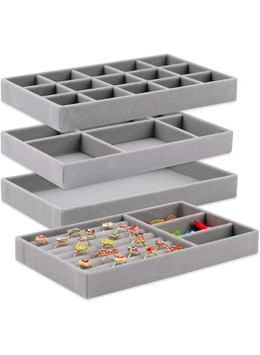 Oasisgalore Jewelry Trays Organizer for Drawers,4 Pack Stackable Jewelry Display Trays for Drawer, Jewelry Storage Organizers Earring Necklace Bracelet Ring Holder Organizer,Jewelry Display Tray