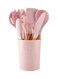 11-Piece Silicone Wooden Handle Kitchen Utensil Set With Holder Pink/Brown One Size