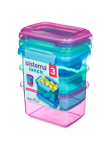 Sistema Rectangular Lunch Box Coloured 3 Pack SW 400ml : Food Storage - Leak-proof - Microwave-safe - Dishwasher-safe - BPA-free Assorted