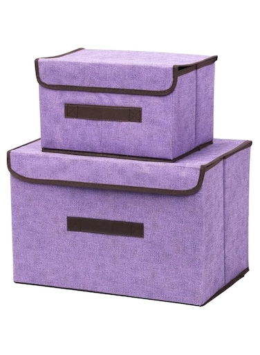 Aokraty 2 Pack Fabric Stroage Box with Lids, Folding Fabric Storage Boxes, Foldable Storage Bin Collapsible Clothes Organizer for Nursery, Playroom, Home, Office, Closet (Purple)