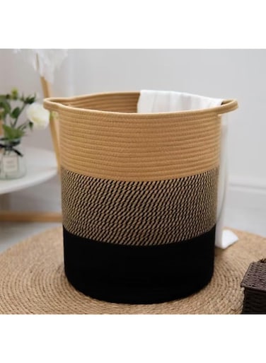 SLFQAQPY Rope Woven Laundry Basket with Handles, 36 * 40cm/15.74 * 14.17inch Woven Rope Storage Basket for Clothes Blanket Storage, Large Laundry Hamper for Blankets, Dirty Clothes, Toys, Shoes