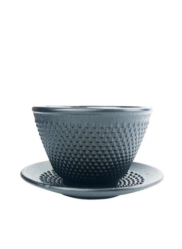 Durable Enameled Coated Cast Iron Tea Cup &amp; Saucer For Homes or Restaurants 0.1L Black