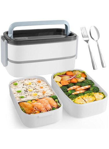 G SUCITY 2- Layer Leakproof Bento Box, Large Lunch Box with Compartments and Cutlery Set, Food Picks for Lunch Box Containers for Adults, Microwave Food Safe Bento Boxes