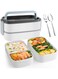 G SUCITY 2- Layer Leakproof Bento Box, Large Lunch Box with Compartments and Cutlery Set, Food Picks for Lunch Box Containers for Adults, Microwave Food Safe Bento Boxes