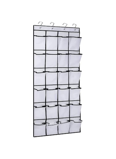 SKEIDO 24 Pockets Over the Door Shoe Organizer Hanging Shelf Shoe Rack Storage Stand Organiser Holder Hook,White