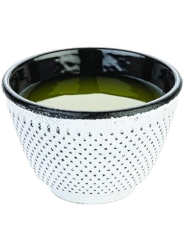 Restaurantware Tetsubin White Cast Iron Tea Cup - Hobnail - 2 1/2" x 2 1/2" x 1 3/4" - 2ct Box -