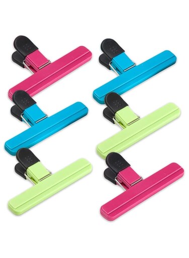 6 Pack Chip Bag Clips, 6 Inch Large Size Assorted Colors Foods Snacks Bag Paper Clips, Plastic Heavy Duty Seal Grips