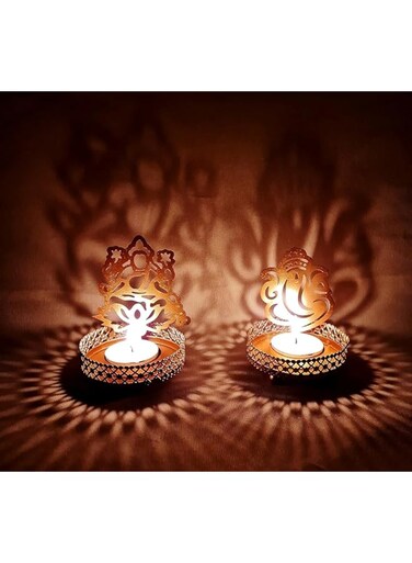 Ganesha Diwali Shadow Diya Deepawali Traditional for Home/Office Religious Tea Light Candle Holder Stand Diwali Gift (Set of 2)
