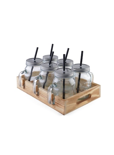 Home Evra 6-Piece Mason Jar With Tray - Clear
