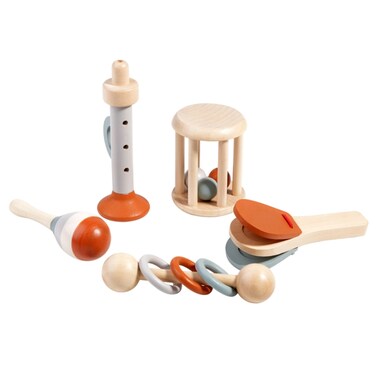 Wooden Baby Hand Grip Bells Rattles Musical Instruments Toddler Early Learning Pacifying Bed Bells Toys &ndash; 5 Pcs/Set