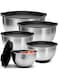 FGOGO Mixing Bowl Set of 5, Stainless Steel Salad Bowl with Black Airtight Lids &amp; Non-Slip Silicone Base, Salad Metal Nesting Bowls for Kitchen Baking Serving Prepping and Mixing,1.5/2/3/4/5 Qrt
