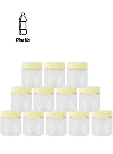 Alsaqer Plastic Spice Storage Pet Jar with Lid 12-Pieces Set, Sunpet 100 ml Capacity, Clear