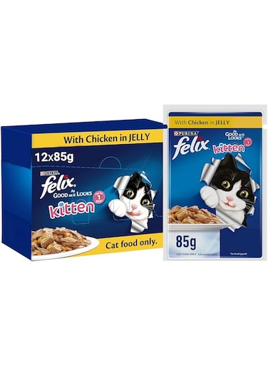 Felix Purina As Good As it Looks Kitten With Chicken In Jelly 85g, Pack of 12