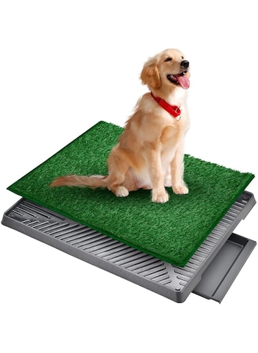 KOWVOWZ Dog Grass Pad with Tray, Dog Indoor Artificial Grass Training Pads, Puppy Pee Potty Training Grass Mat with Removable Pee Collection Tray for Small and Medium Dogs(25"&times;20")