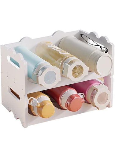 NUODWELL Stackable Water Bottle Organiser for Cabinet, White Plastic Bottle Holder Wine Storage Rack for Kitchen Countertop, Tabletop, Pantry, Refrigerator - 2 Layers, Hold 6 Bottles (2 Tier)
