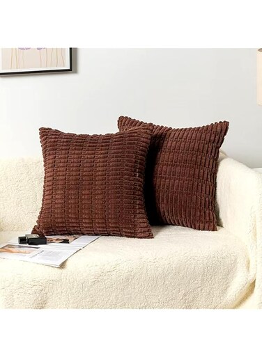 2 Packs Boho Dark Brown Decorative Throw Pillow Covers 18x18 Inch for Living Room Couch Bed Sofa, Rustic Modern Farmhouse Home Decor, Soft Plush Corduroy Cute Square Cushion Case 45x45 cm