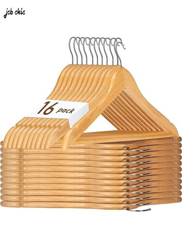 CHIC Wooden Hanger 16 Pack Wooden Suit Hanger Non-Slip Cloth Hangers Wooden Clothes Hanger Smooth Finish Wooden Coat Hanger Premium Wooden Hangers for Clothes Dress Suit