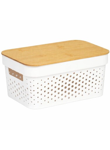 3.5 L Infinity Perforated Storage Container with Bamboo Lid, Stackable Plastic Organizer Box with Airflow Design for Clothes, Towels, Linen &amp; Home Storage