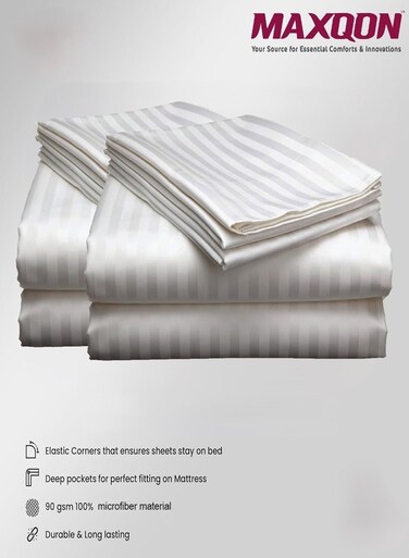 2-Set Fitted Bed Sheets + Pillow Covers, King/Queen/Double/Single Sizes, Color White