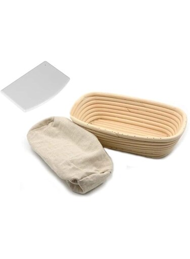 Joyzzz Oval Bread Proofing Basket, Handmade Banneton Bread Proofing Basket Brotform with Linen Liner Cloth and Dough Scraper, Perfect Brotform Proofing Basket for Making Beautiful Bread (15X8X5CM)