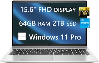 HP ProBook 450 G9 15 FHD Laptop, 2023 Upgrade, Intel Core i5 1235U, 64GB RAM, 2TB SSD, Backlit KB, Webcam, Wi-Fi, Ethernet, Win 11 Pro, School And Busness Ready, With Free HDMI Cable (Upgraded)