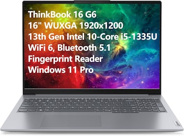 Lenovo ThinkBook 16 G6 16" FHD+ Laptop Computer, 13th Gen Intel 10-Core i5-1335U (Beat i7-1270P), 16GB DDR5 RAM, 1TB PCIe SSD, WiFi 6, Bluetooth 5.1, Fingerprint Reader, Windows 11 Pro (Upgrade)