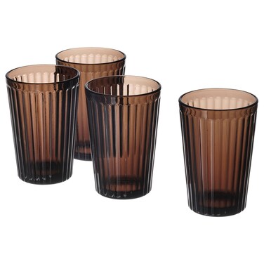 Pleated Tumbler Glass, Tempered, Brown, 31 cl, 4-Pack