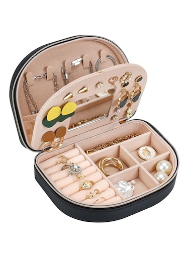 Travel Jewellery Box for Women, Travel Jewelry Earrings Organizer for Women Jewelry Box Organizer for Women Jewelry Organizer Bag with Mirror Rings Storage Box (Black)
