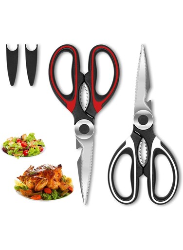 2-Pack Kitchen Scissors Heavy Duty, Premium Sharp Kitchen Shears for Food, Fish, Meat, Bones, Poultry and Vegetables with Strong Stainless Steel Blades Multi Purpose Cooking Scissors