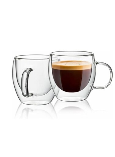Espresso cups set of 2 Kahwa cups with 2 bamboo coasters co&iuml;&not;&euro;ee cups are double walled vacuum insulated and made from borosilicate glass Packed in a gift box