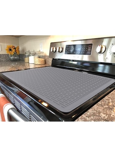 Silicone Stove Top Covers for Electric Stove, 28x20 Inches, Heat Resistant Foldable Cooktop Protector Mat, Non-Slip Dish Drying Mat, Dishwasher Safe, Large Size Stove Guard for Kitchen Cooktops (Grey)