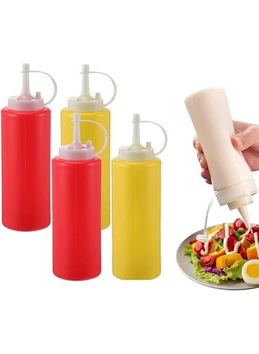 KASTWAVE 8pcs Condiment Sauces Squeeze Bottles, Salad Storage Containers Fruit Jam Jar Barbecue Sauce Bottles Plastic Squeeze Bottles Seasoning Dispensers Kitchen Supplies Condiment Dispenser