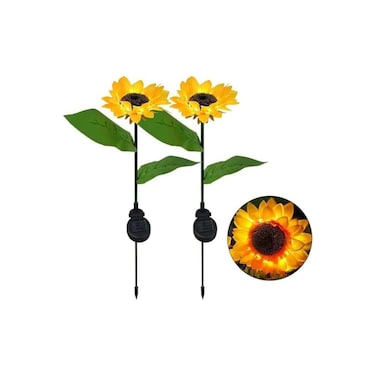 2-pack solar sunflower lights waterproof LED garden stakes for outdoor yard, patio or pathway decor.