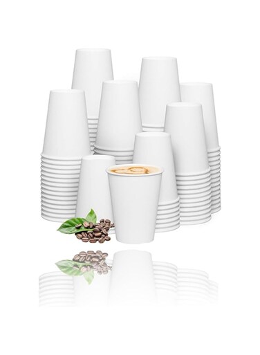 Sweet seven 12 oz White Paper Hot Coffee Cups - 100 Count - Rolled Rim, Suitable for Hot Beverages up to 205&deg;F
