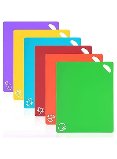 6 Cutting Board Extra Thick Flexible Plastic Chopping Board Mats with Food Icons 12 MM Tickness Hanging Design Dishwasher Safety