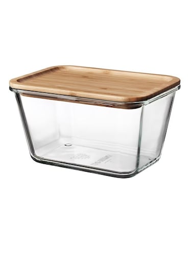 container with lid, rectangular glass/bamboo1.8 l